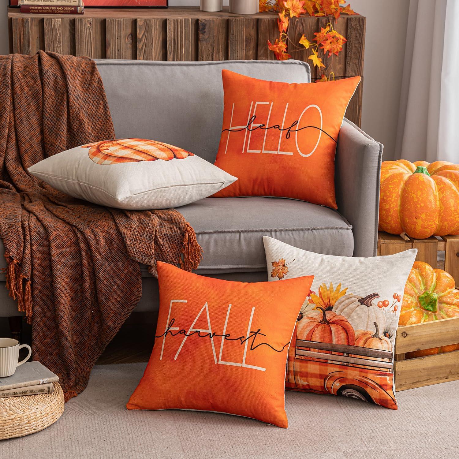 4er Set Herbst Kürbis Auto Dekorative Kissenbezug 45x45 cm Orange