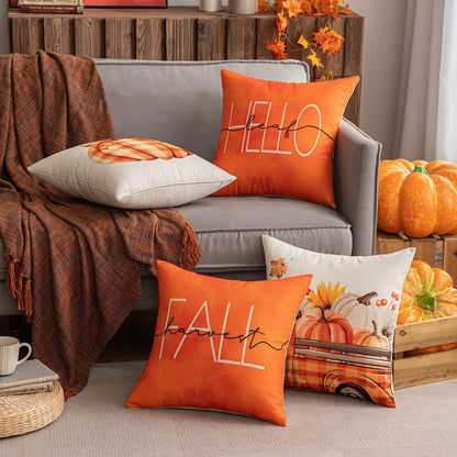 4er Set Herbst Kürbis Auto Dekorative Kissenbezug 45x45 cm Orange