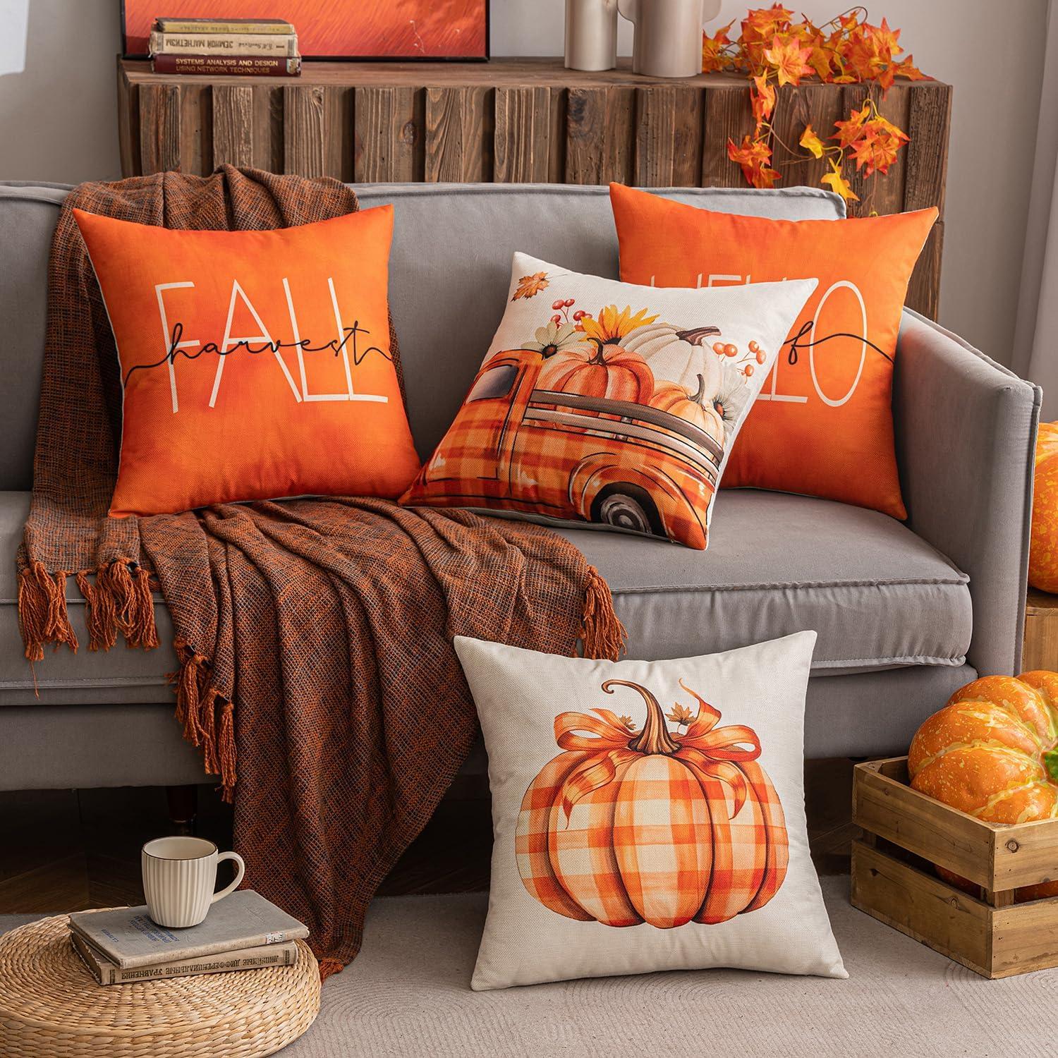 Herbst Kürbis Auto Dekorative Kissenbezug Set 45x45 cm Orange