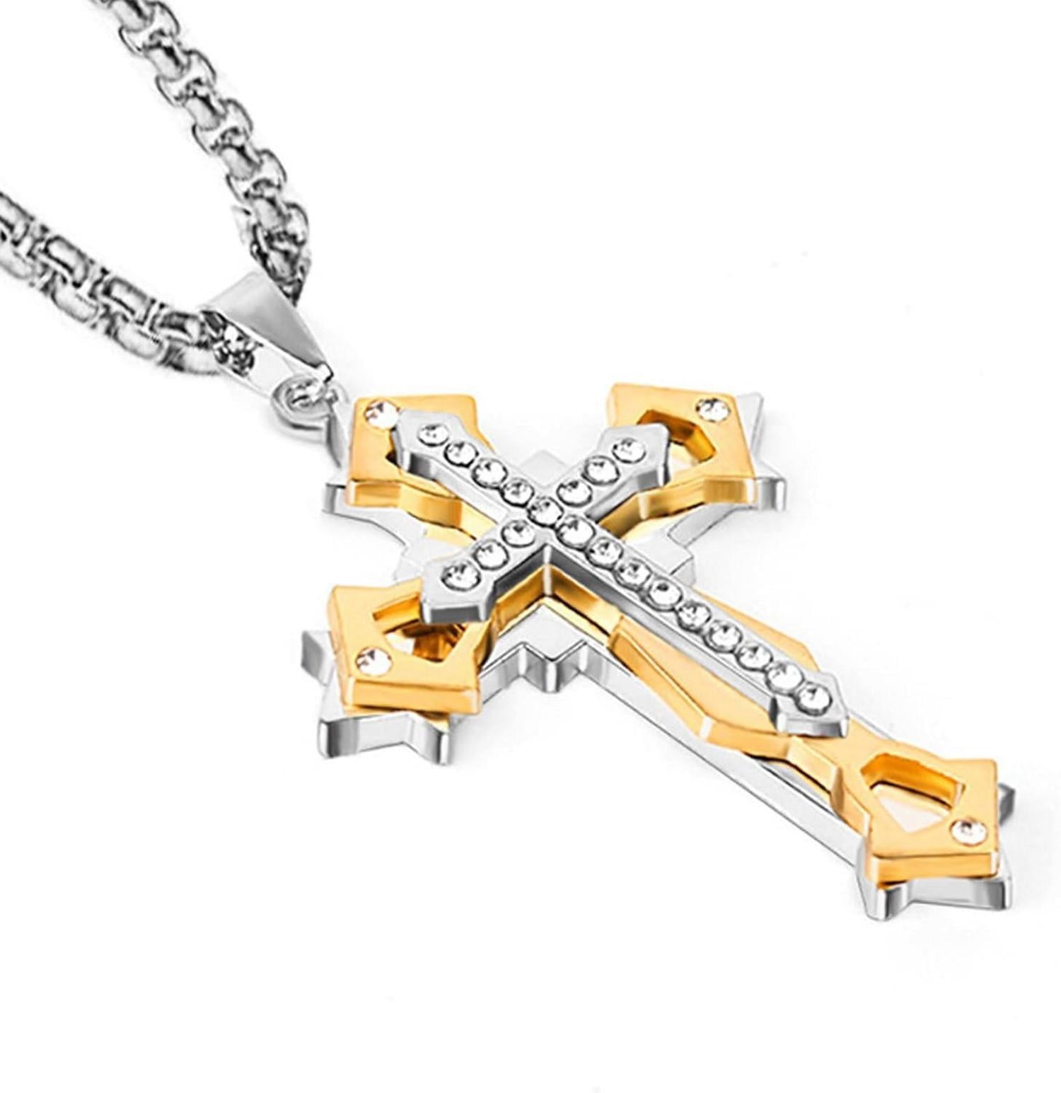 Kreuz Anhänger Halskette für Herren mit Zirkonia - Edelstahl