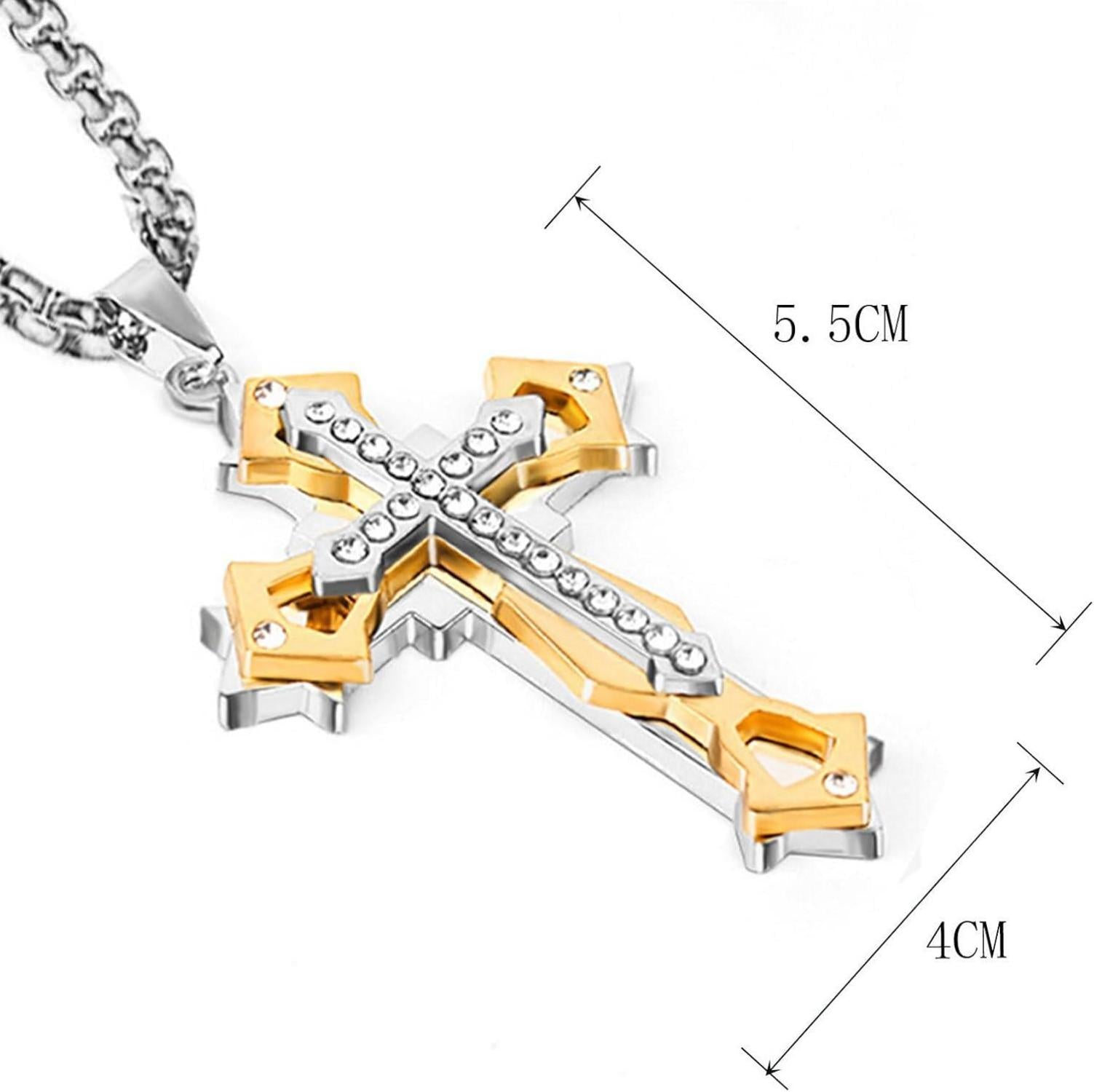 Kreuz Anhänger Halskette für Herren mit Zirkonia - Edelstahl