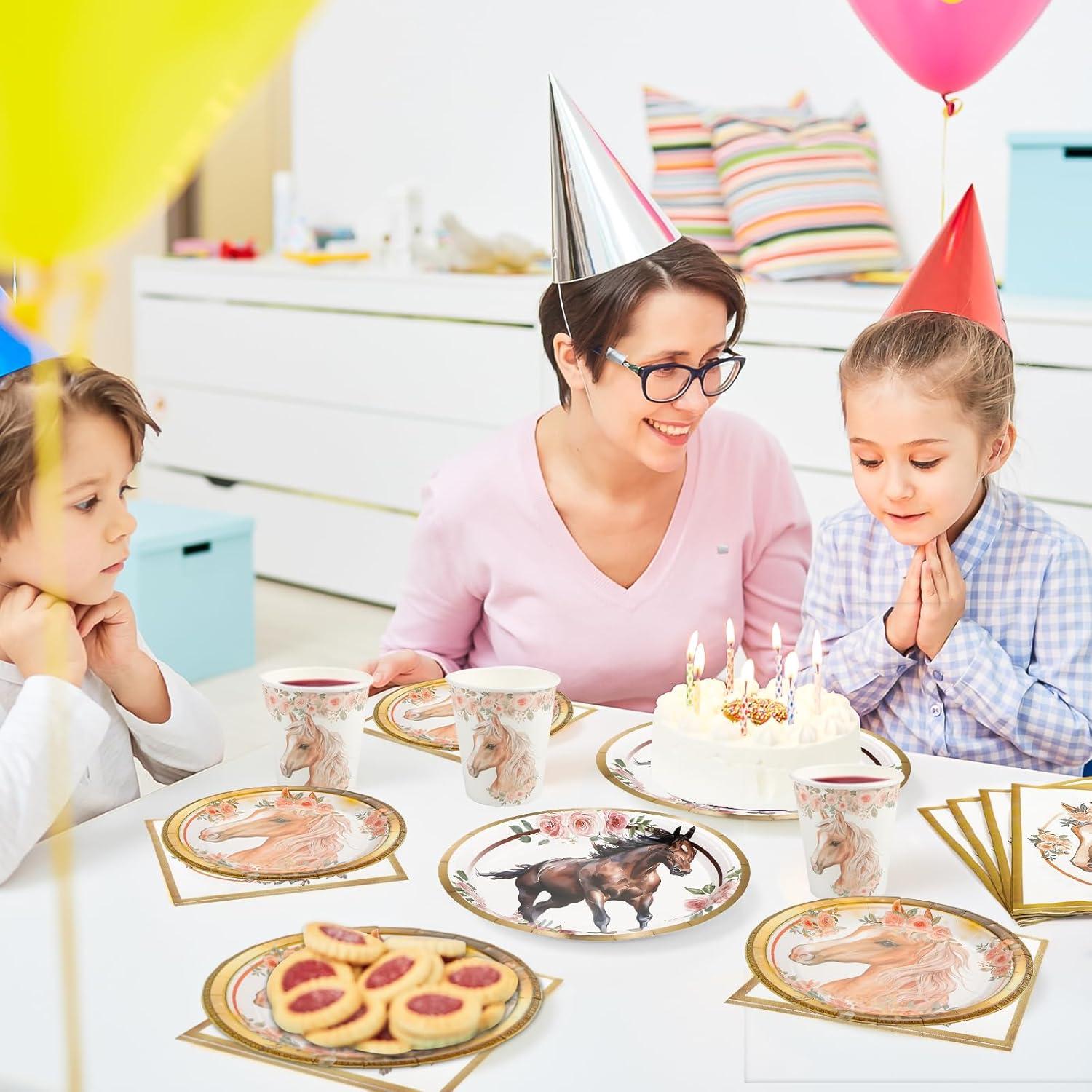 Pferd Partygeschirr Set für 10 Gäste, Geburtstag Deko mit Teller, Becher, Servietten