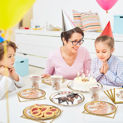 Pferd Partygeschirr Set für 10 Gäste, Geburtstag Deko mit Teller, Becher, Servietten