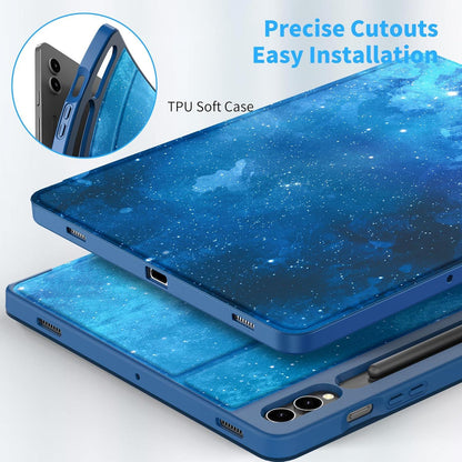 Hülle Book Cover Samsung Galaxy Tab S9 FE+ Plus 12,4 Zoll 2023 Blau Sterne