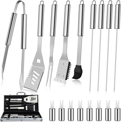 Grillbesteck Set aus Edelstahl 18-teilig BBQ Alukoffer