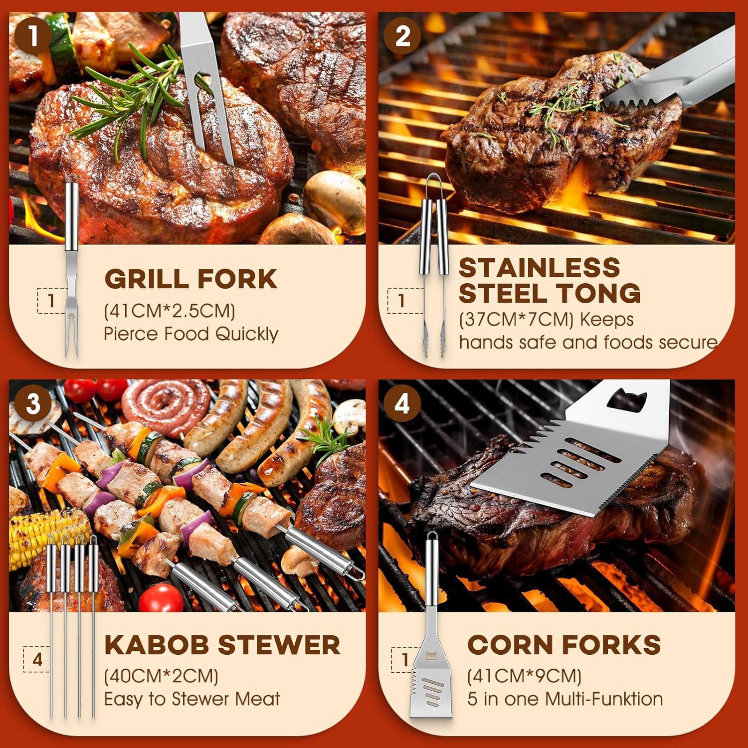 DRAGON RIOT Grillbesteck Set 18-teilig Edelstahl Alukoffer BBQ Hochwertiges Grillzubehör