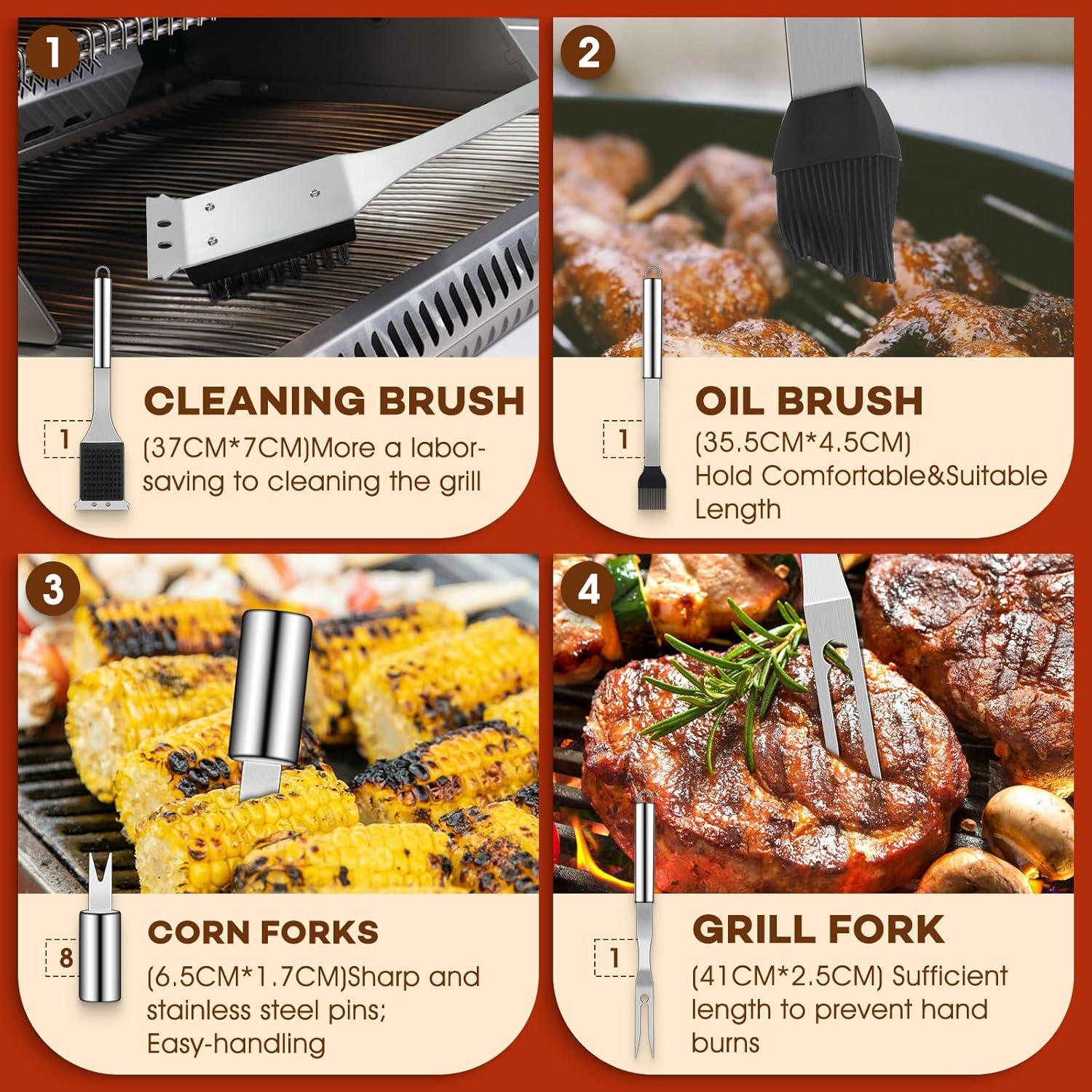 Grillbesteck Set Edelstahl 18-teilig BBQ Spatel Alukoffer Premium