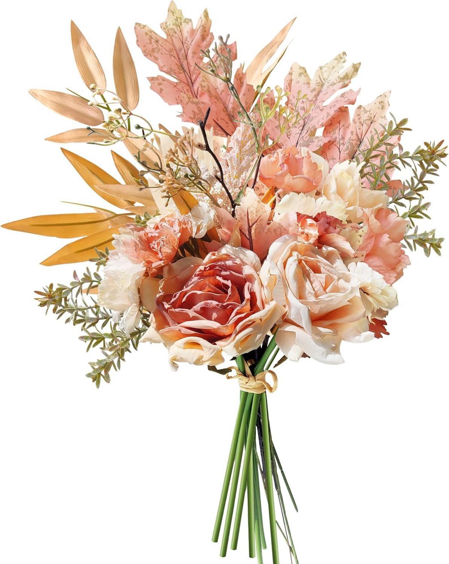 13 Stück Kunstblumen Herbst Dekozweige Rosa Brautstrauß Hochzeit