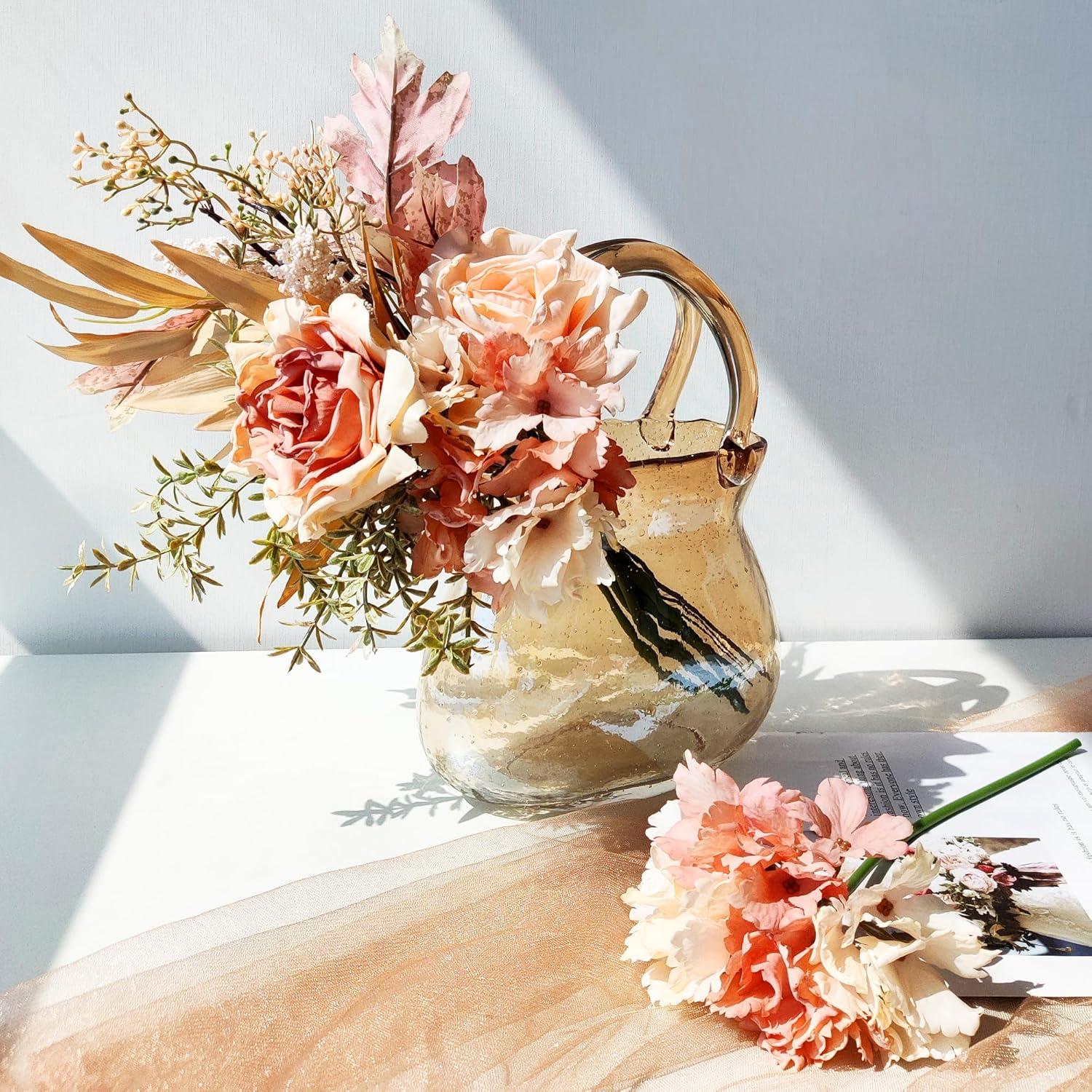 13 Stück Kunstblumen Herbst Rosa Dekozweige Blumenstrauß DIY Hochzeit