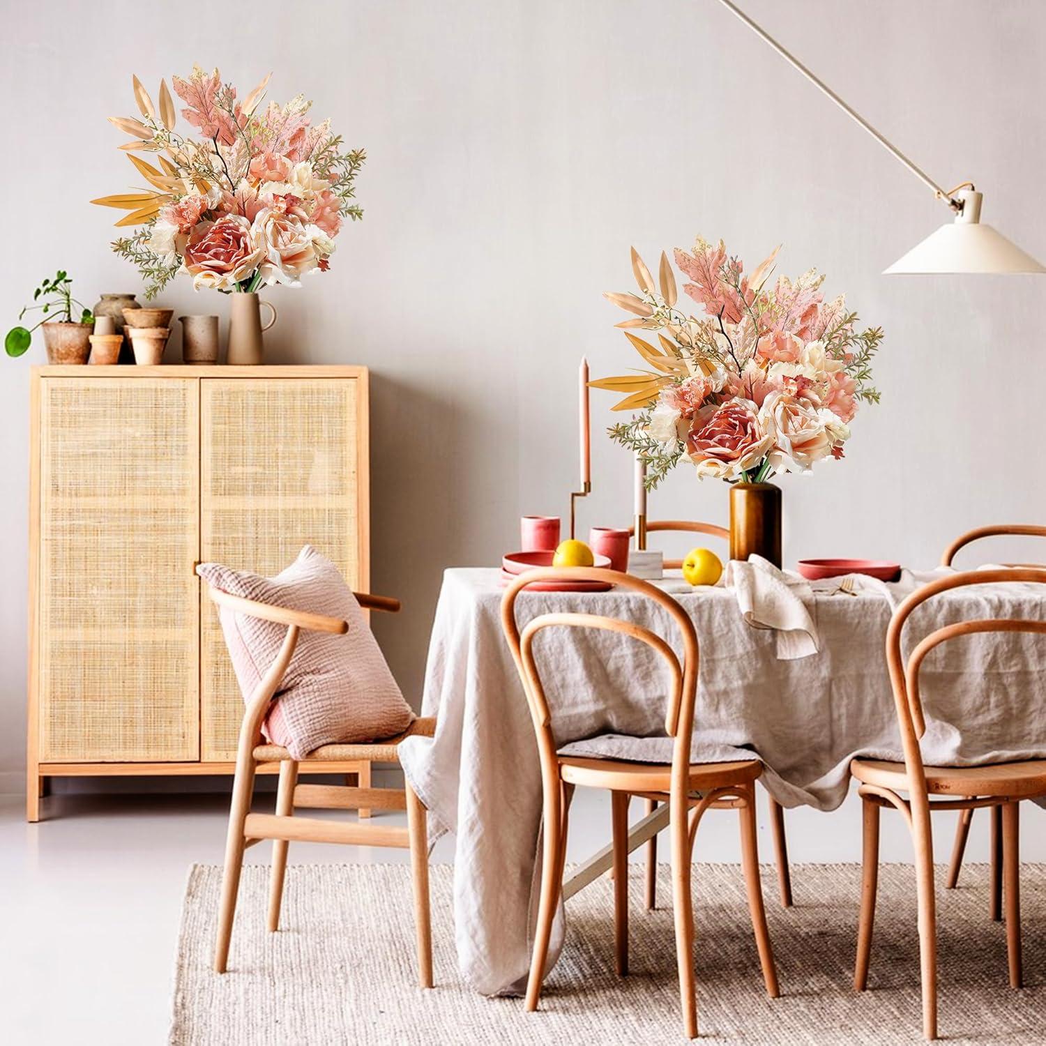 Herbst Kunstblumenstrauß Rosa Künstliche Blumen Dekozweige 13 Stück