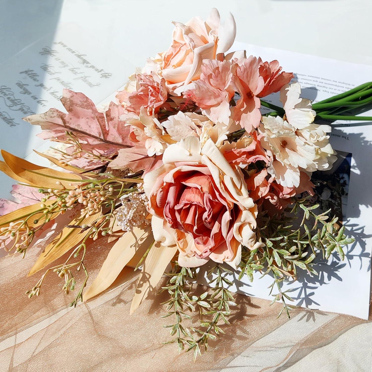 Kunstblumen Herbst Rosa Dekozweige Blumenstrauß Hochzeit DIY Bouquet