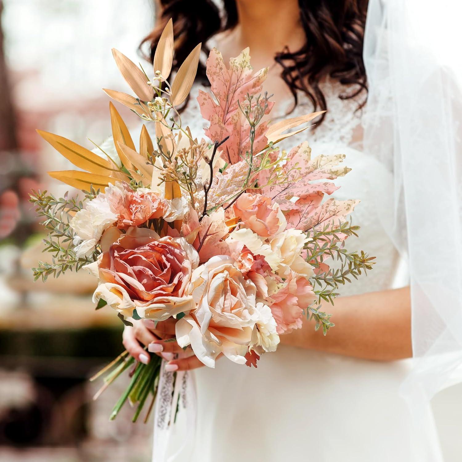13 Stück Kunstblumen Herbst Rosa Dekozweige Blumenstrauß DIY Hochzeit