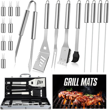 Grillbesteck Set Edelstahl 19-teilig BBQ Zubehör Koffer Spatel