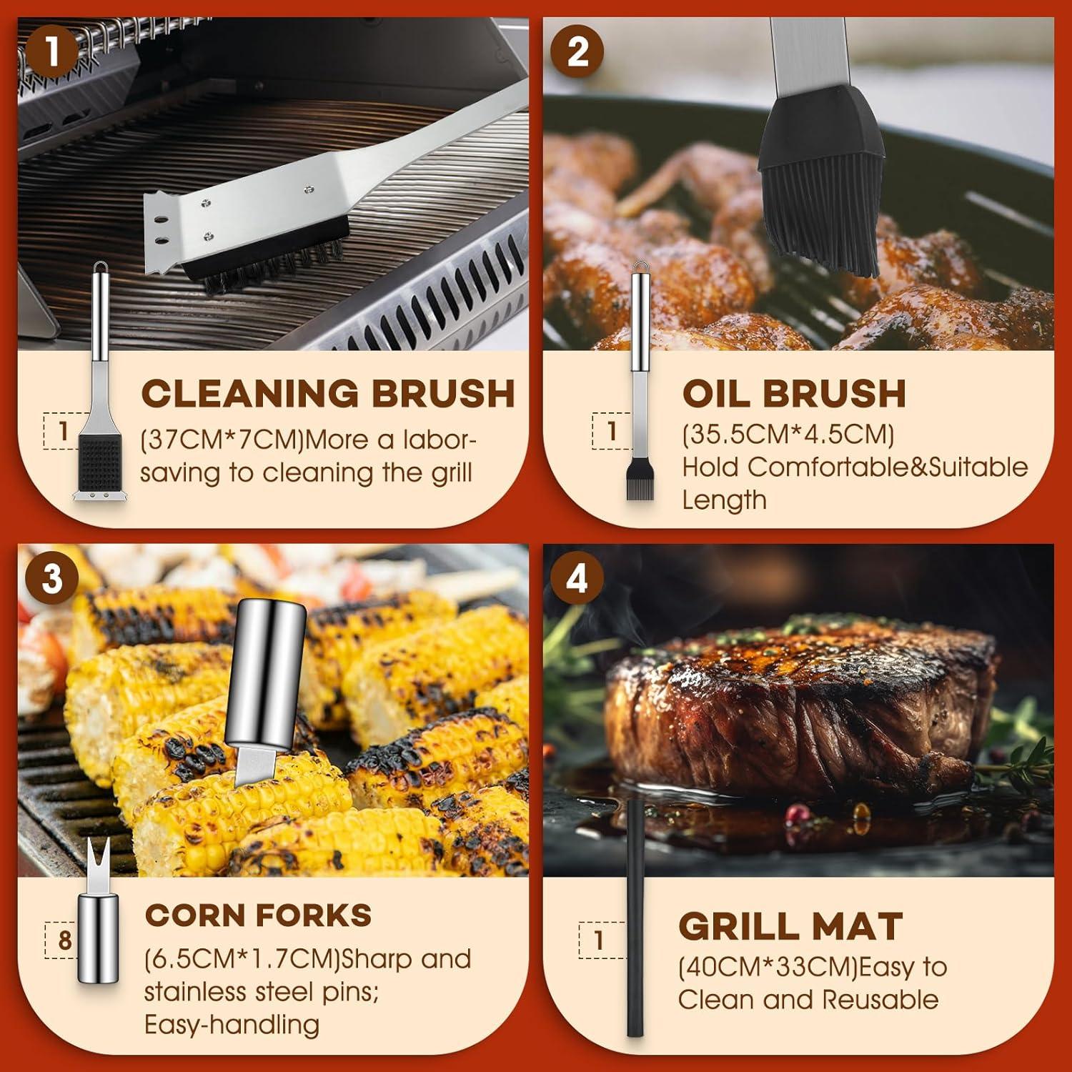 Grillbesteck Set Edelstahl 19-teilig BBQ Grillzubehör Alukoffer