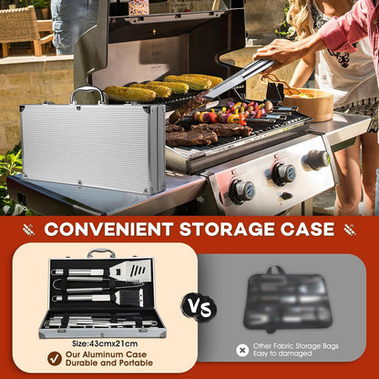 Grillbesteck Set Edelstahl 19-teilig BBQ Spatel Alukoffer