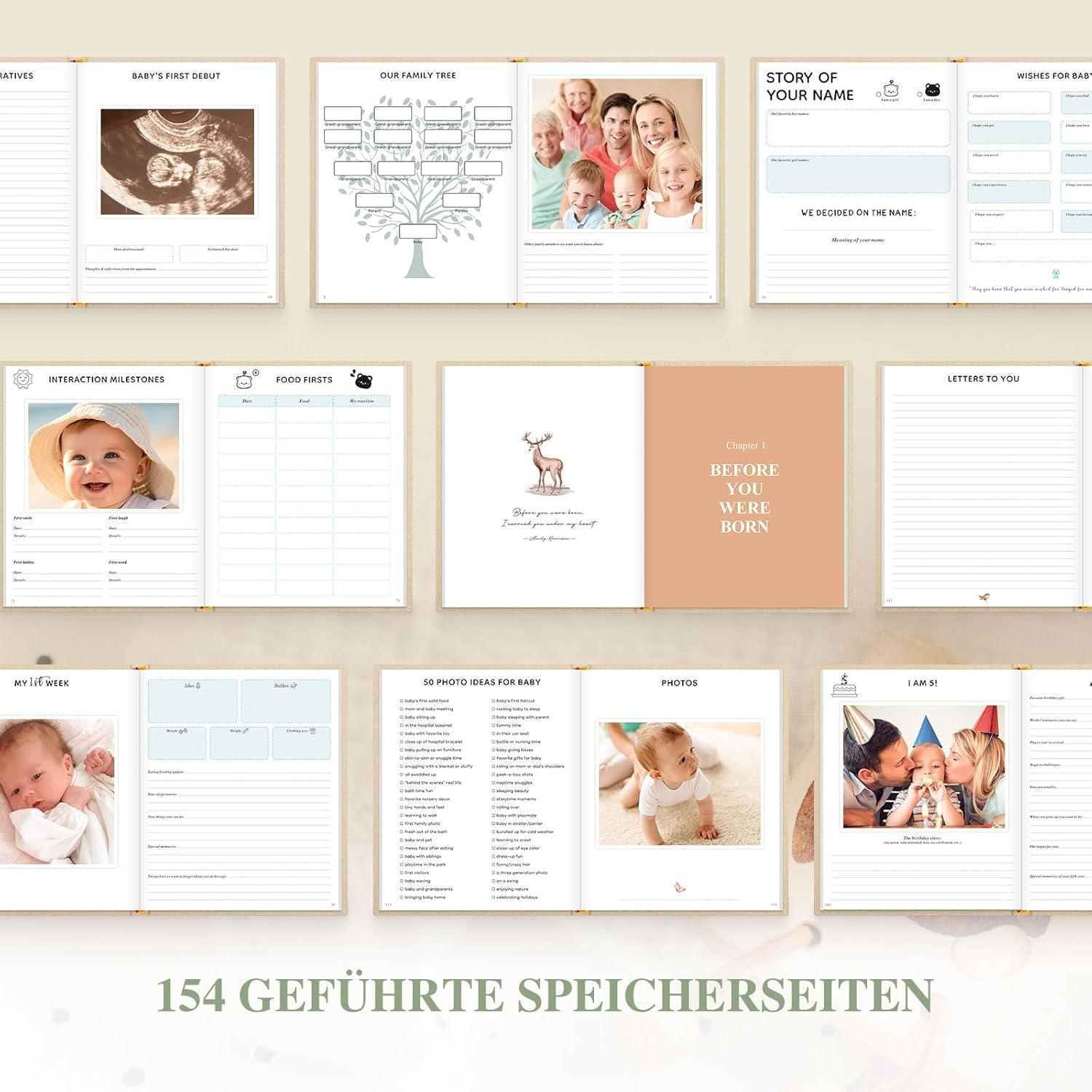 Baby Erstes 5-Jahr Tagebuch Mädchen Jungen Leinen Hardcover-Rosa
