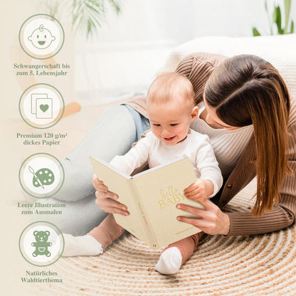Erstes Babytagebuch Mädchen Junge - Leinen Hardcover Rosa 154 Seiten