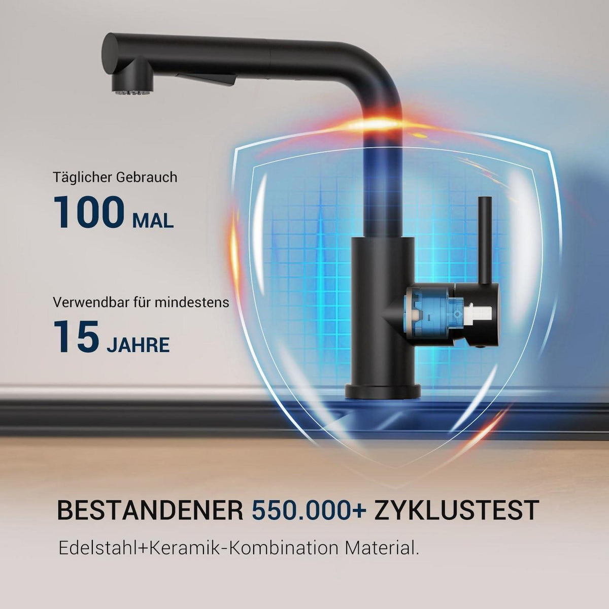 Küchenarmatur Schwarz mit Brause Ausziehbar, Niederdruck