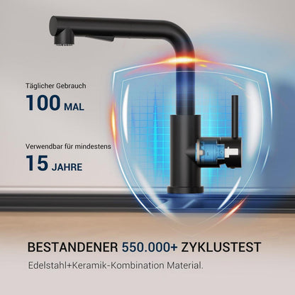 Küchenarmatur Schwarz mit Brause Ausziehbar, Niederdruck