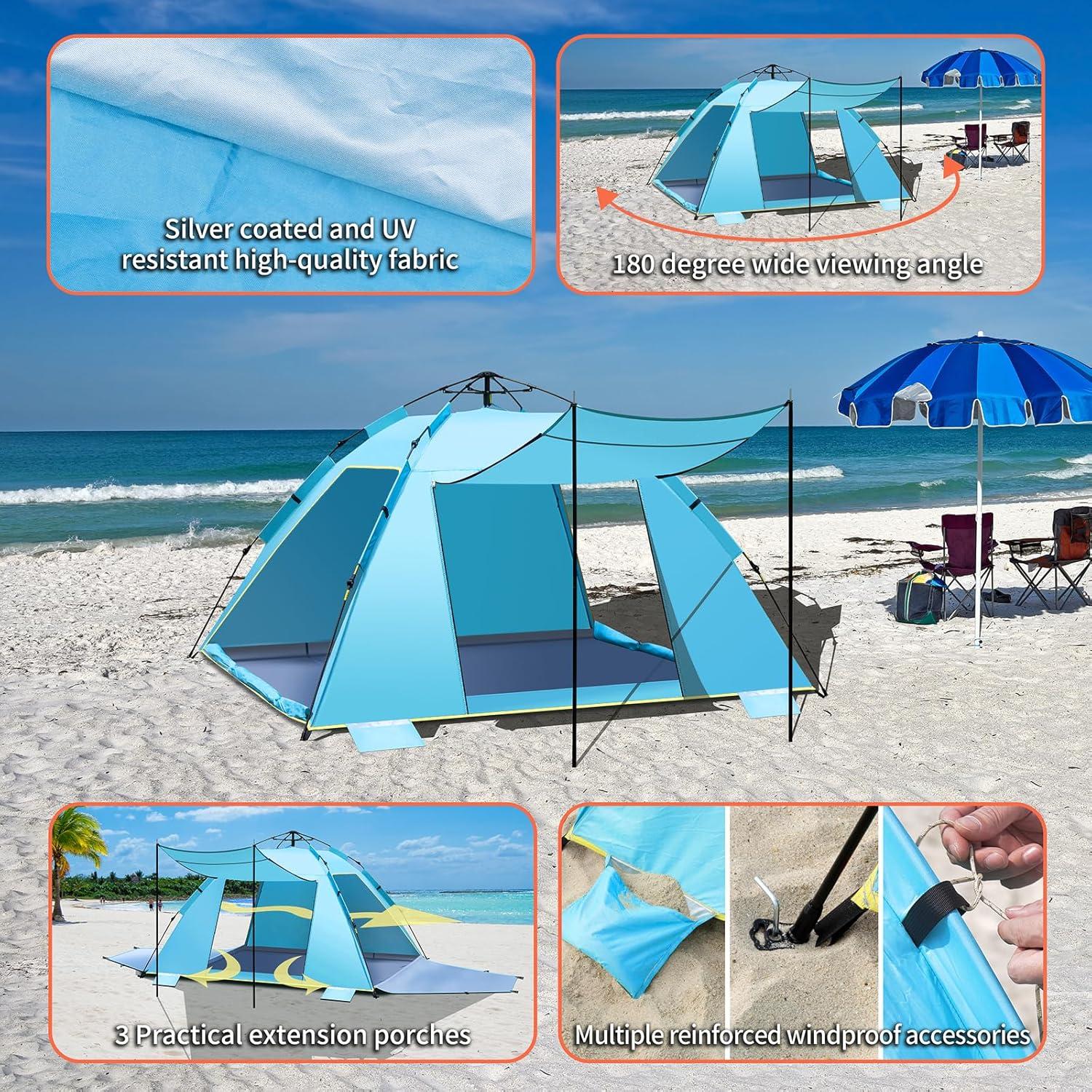 Automatisches Strandzelt 4-5 Person UPF 50+ mit erweiterbarer Veranda
