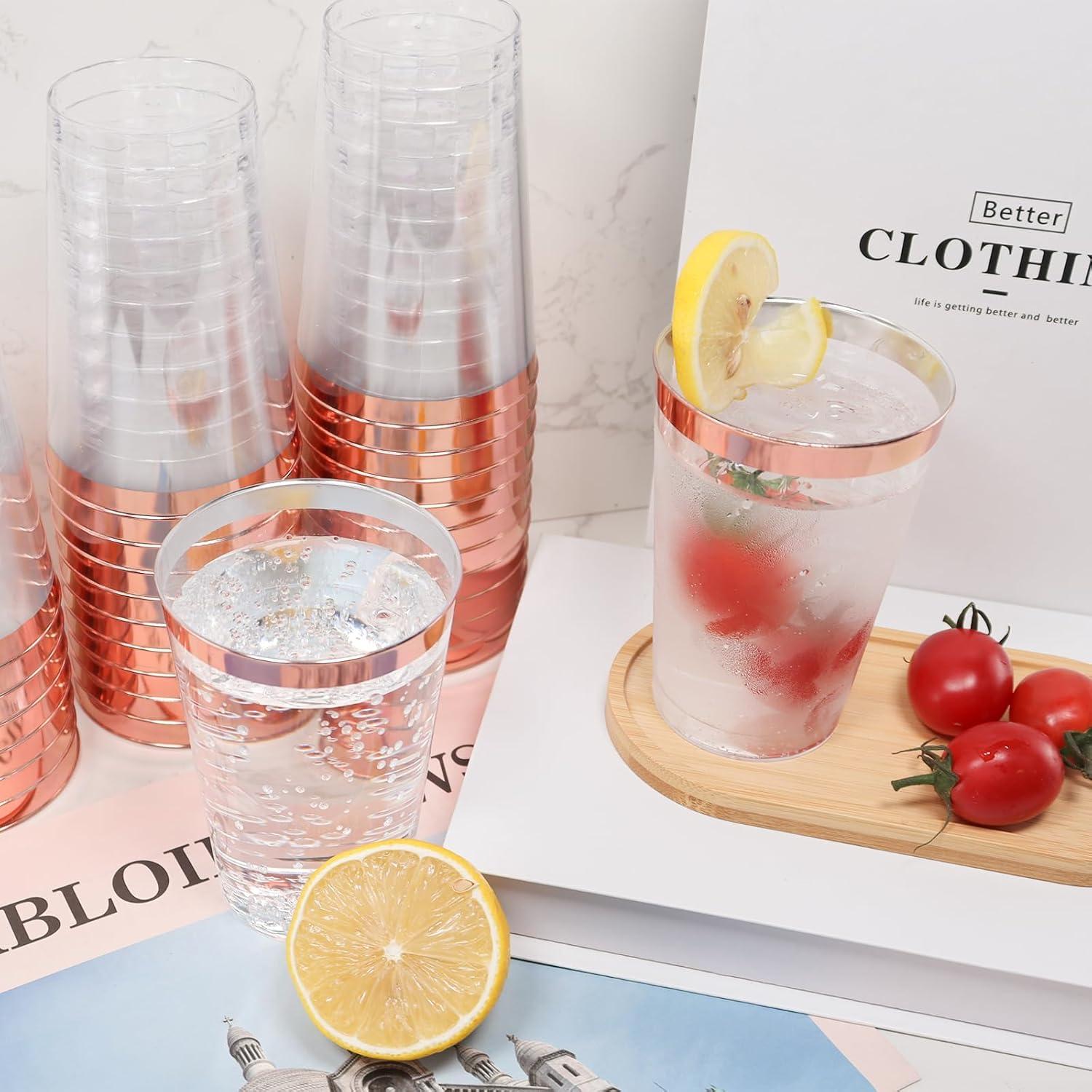 60er Set Roségold Plastikbecher 350ml Elegant & Wiederverwendbar
