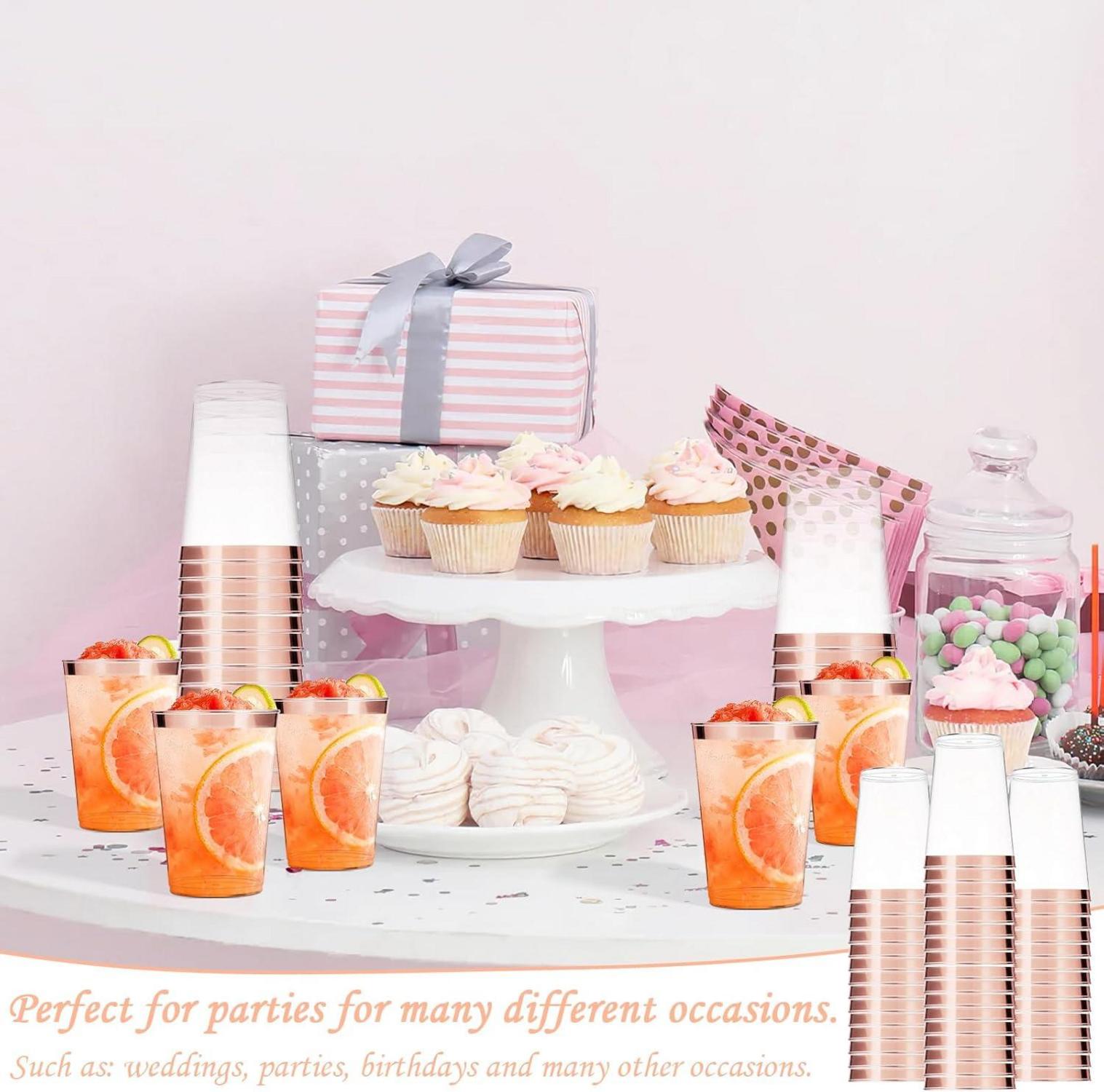 60x Plastikbecher mit Roségold Rand 350ml Wiederverwendbar Party Cocktails