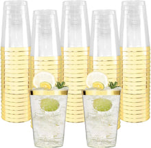 60 Stück Goldene Plastikbecher 350ml Elegant Transparent