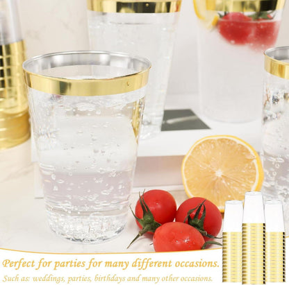 60 Stück Goldrand Plastikbecher 350ml elegant wiederverwendbar Cocktailbecher