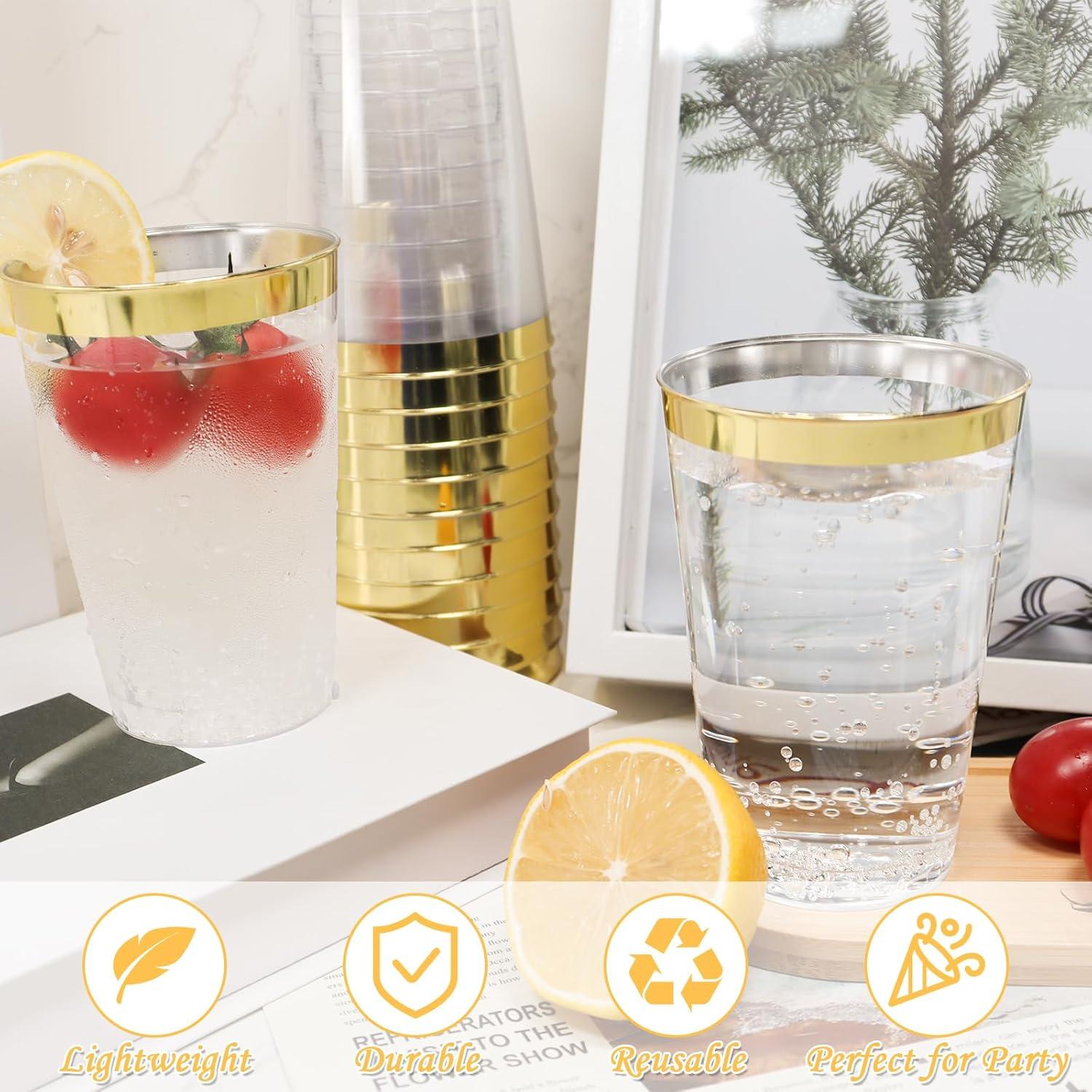 60er Pack Goldrand Plastikbecher 350ml Wiederverwendbar Party Cocktail