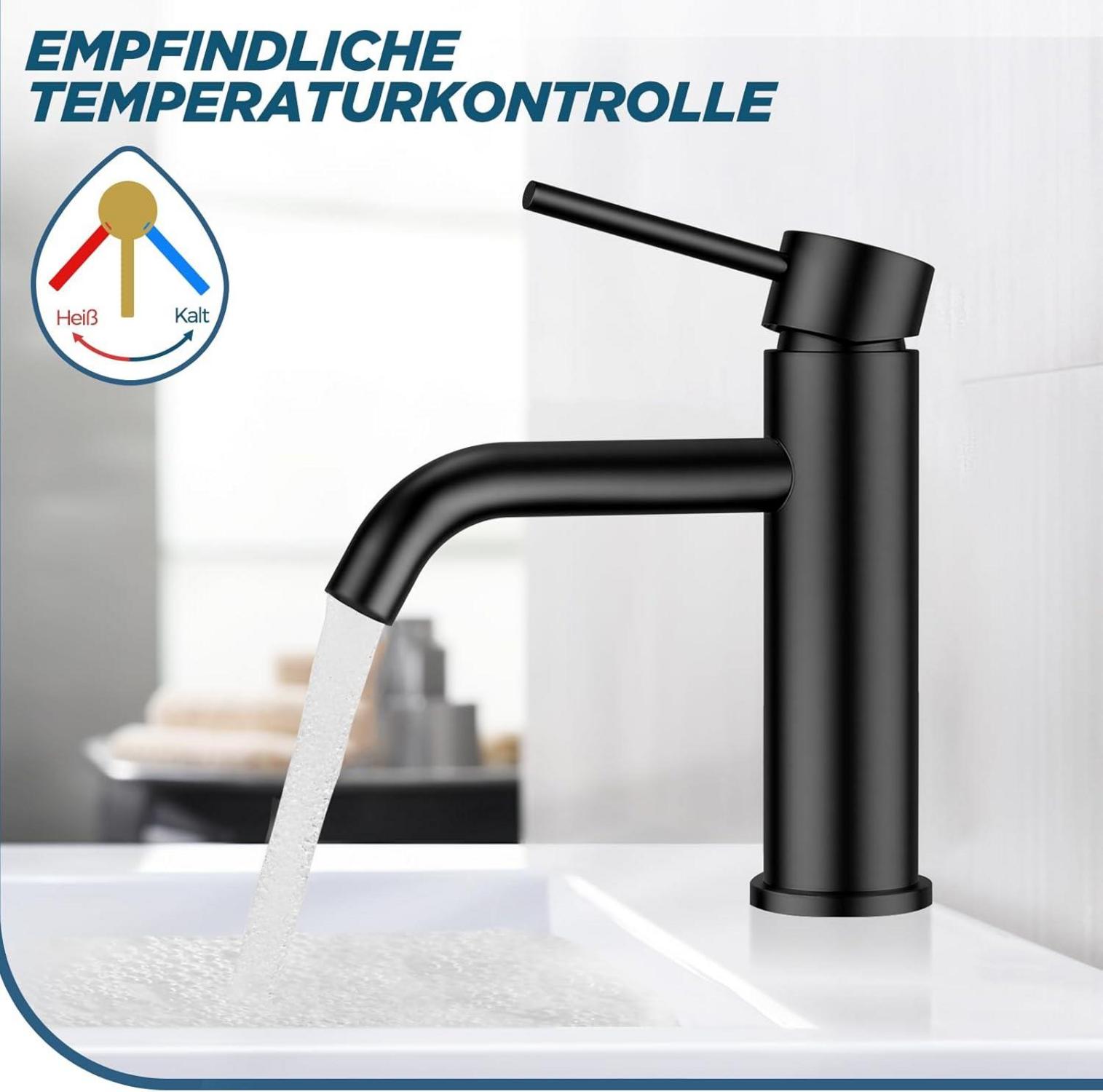 FORIOUS Schwarz Mattschwarz Einhand-Wasserhahn Bad Waschbecken Armatur