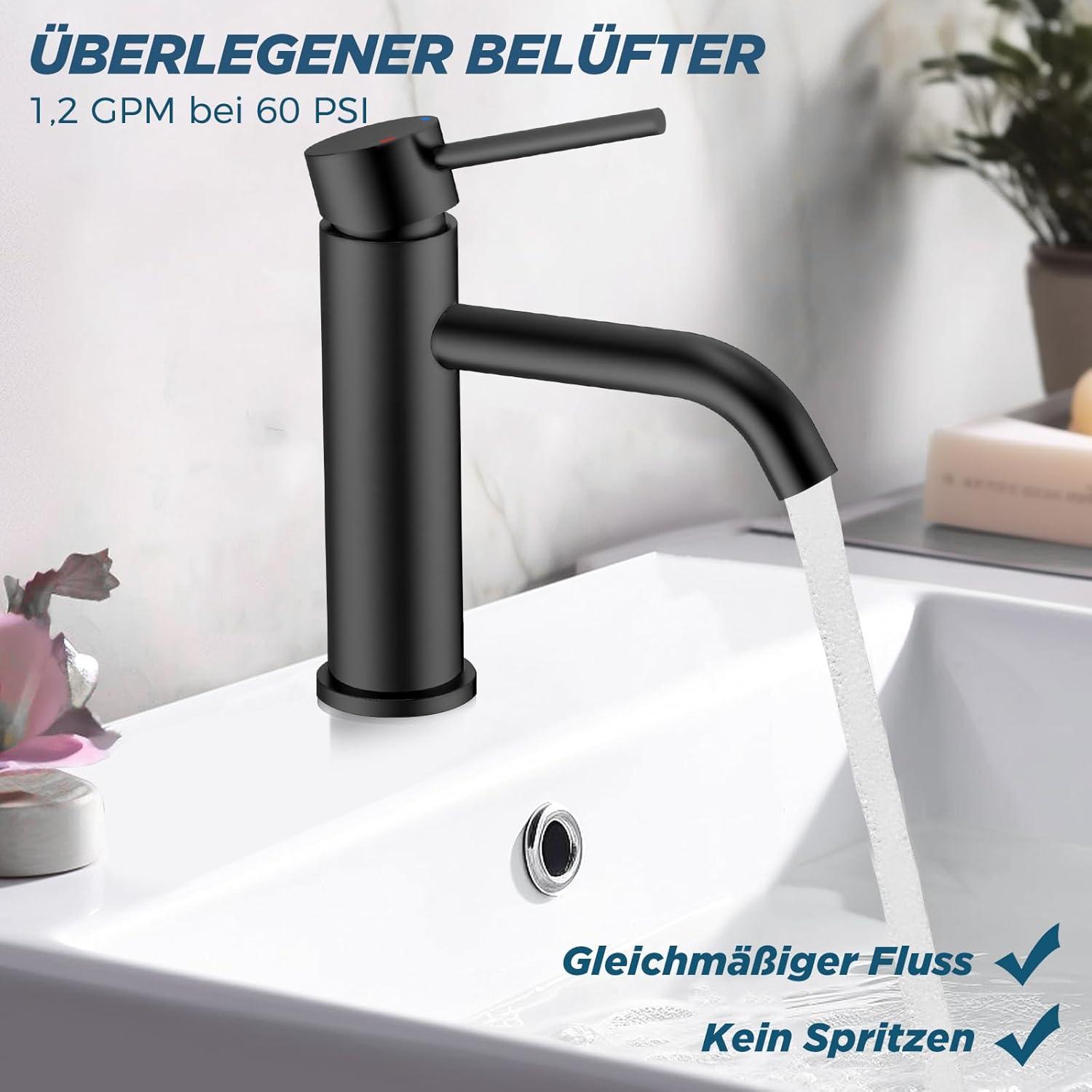 FORIOUS Schwarz Einhand-Wasserhahn Mischbatterie Bad Armatur