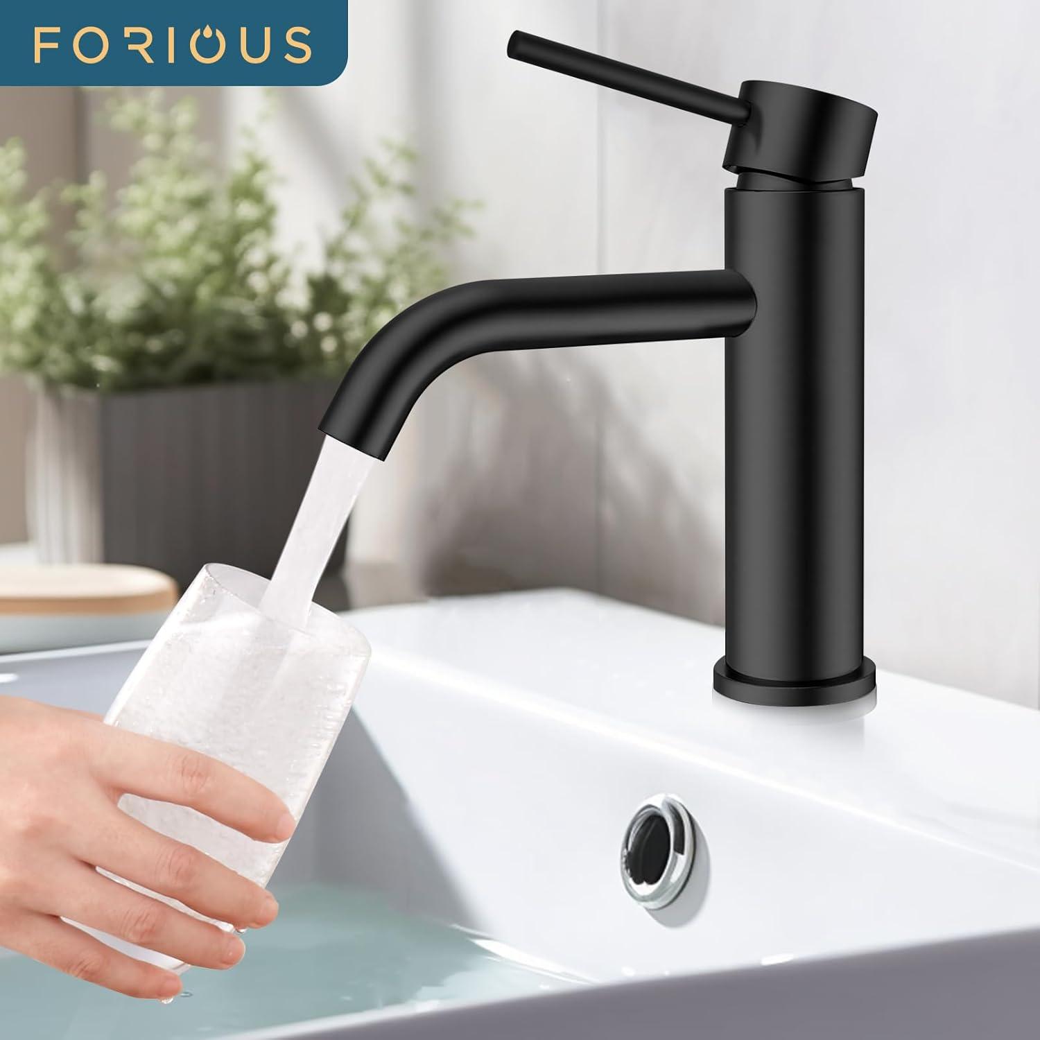 FORIOUS Schwarz Mattschwarz Einhand-Wasserhahn Bad Waschbecken Armatur
