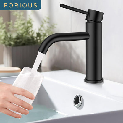 FORIOUS Schwarz Mattschwarz Einhand-Wasserhahn Bad Waschbecken Armatur