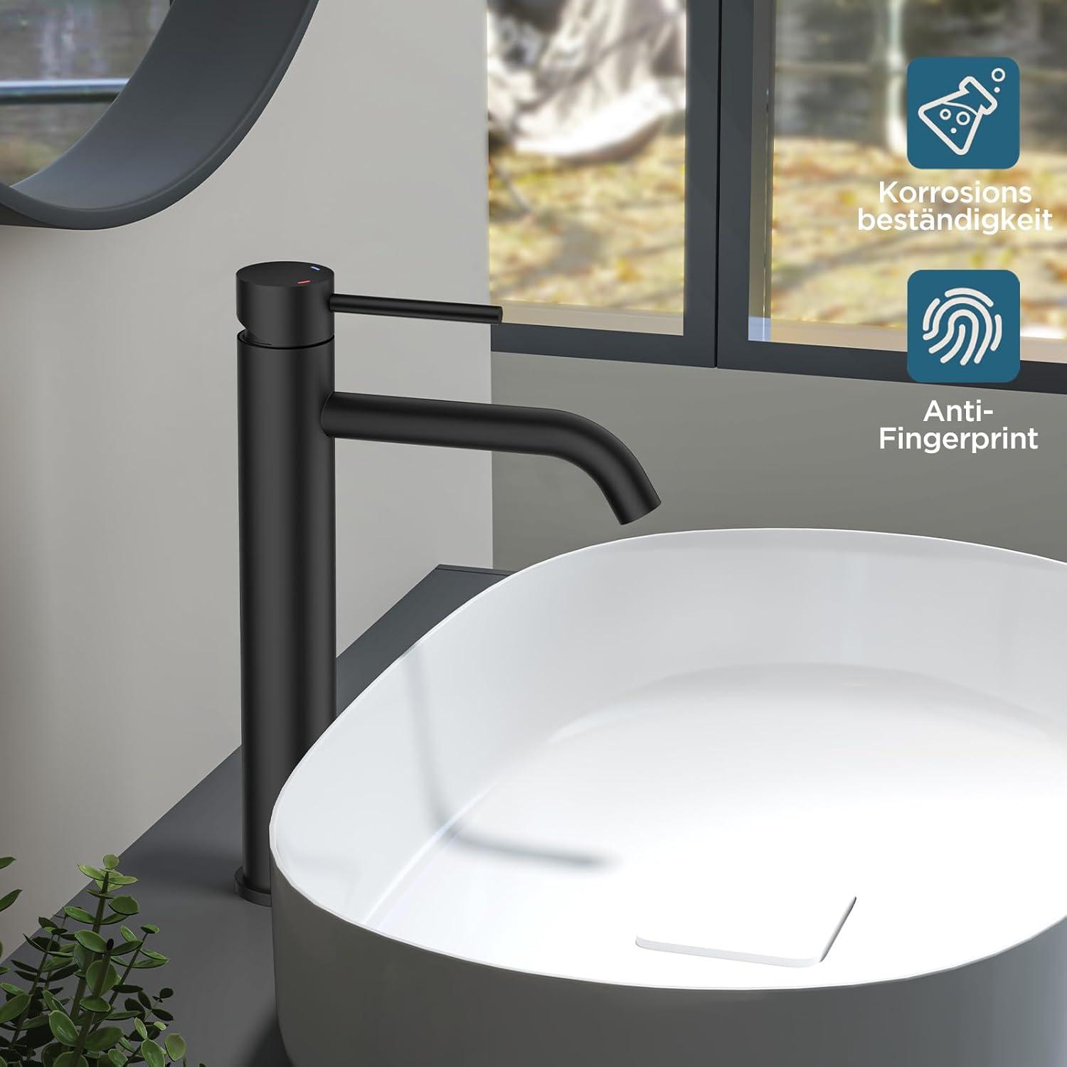Moderne Schwarz Hoch Wasserhahn Bad, Einhebelarmatur 190mm
