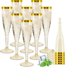 Sektgläser Plastik 60 Stück 150ml Goldene Kante Glitter-Glanz