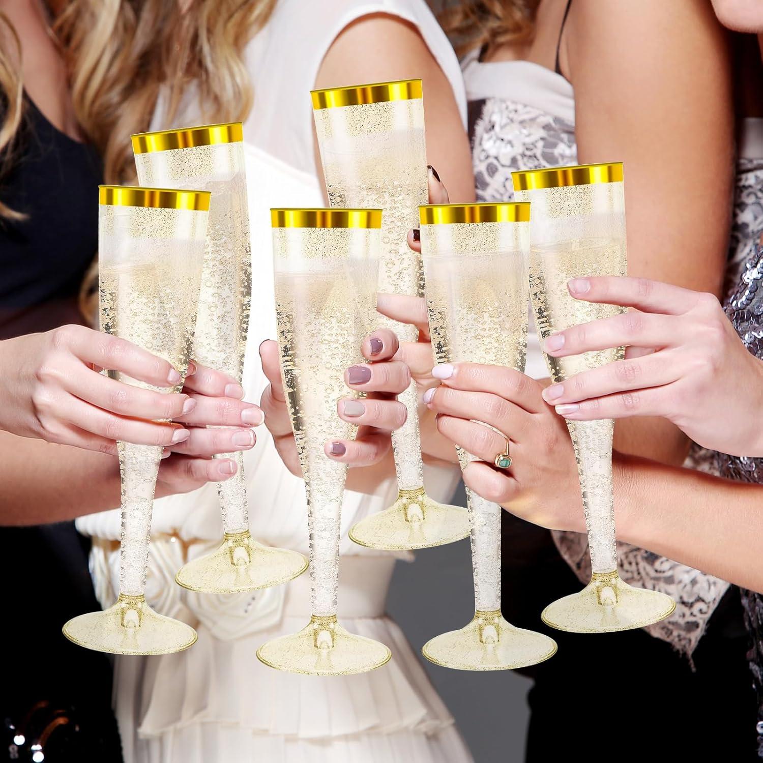 Sektgläser Plastik 60 Stück Champagner Gläser 150ml Goldene Kante