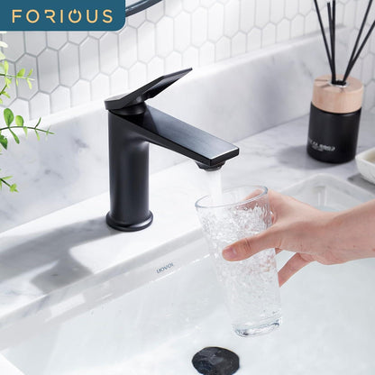 FORIOUS Schwarz Bad Wasserhahn Einhandgriff Armatur - Edelstahl Mischbatterie