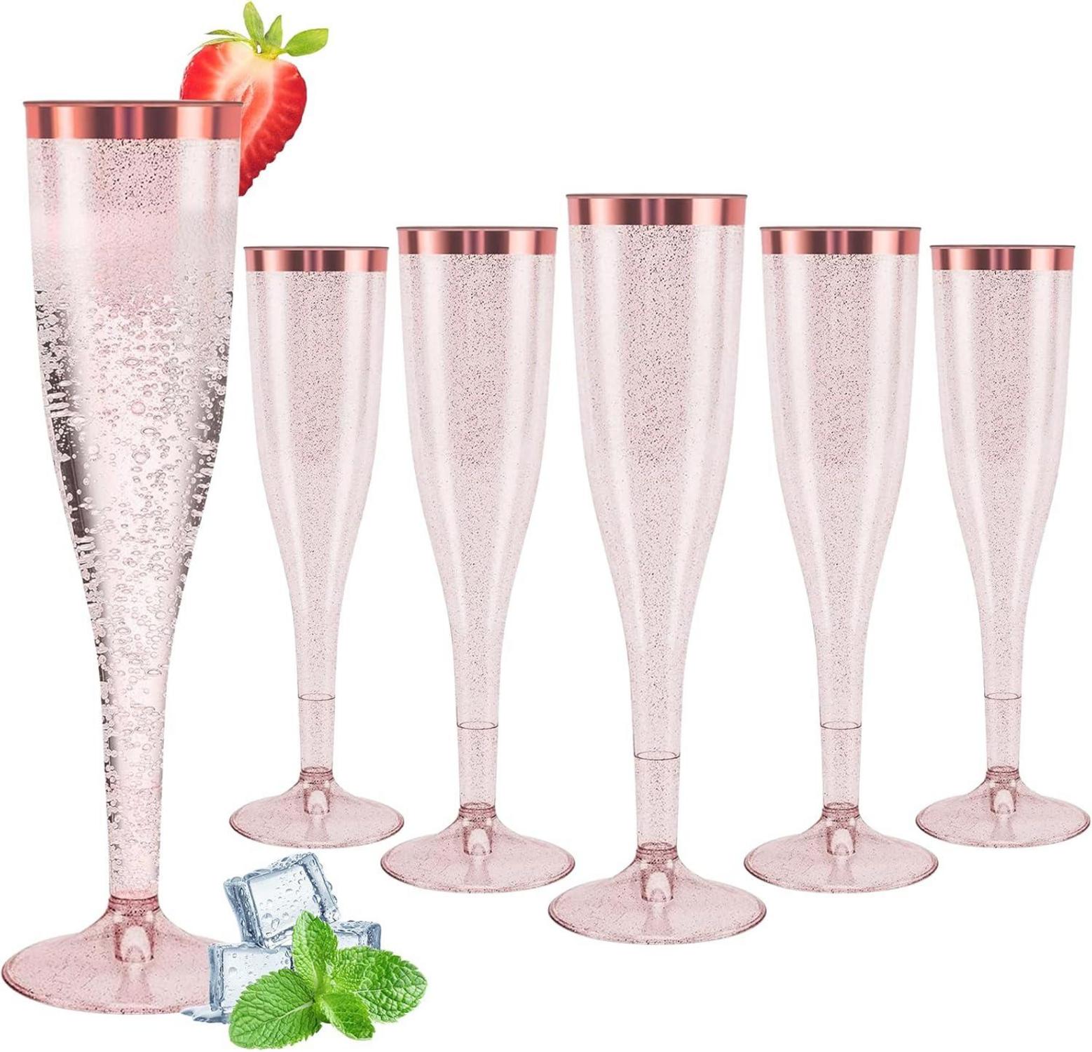 30er Set Roségold Sektgläser Kunststoff Glitzer Mehrweg