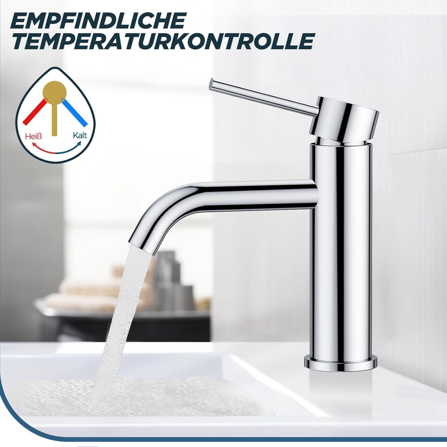 FORIOUS Wasserhahn Bad Waschtischarmatur Chrom-Effekt 1-Hand-Mischer