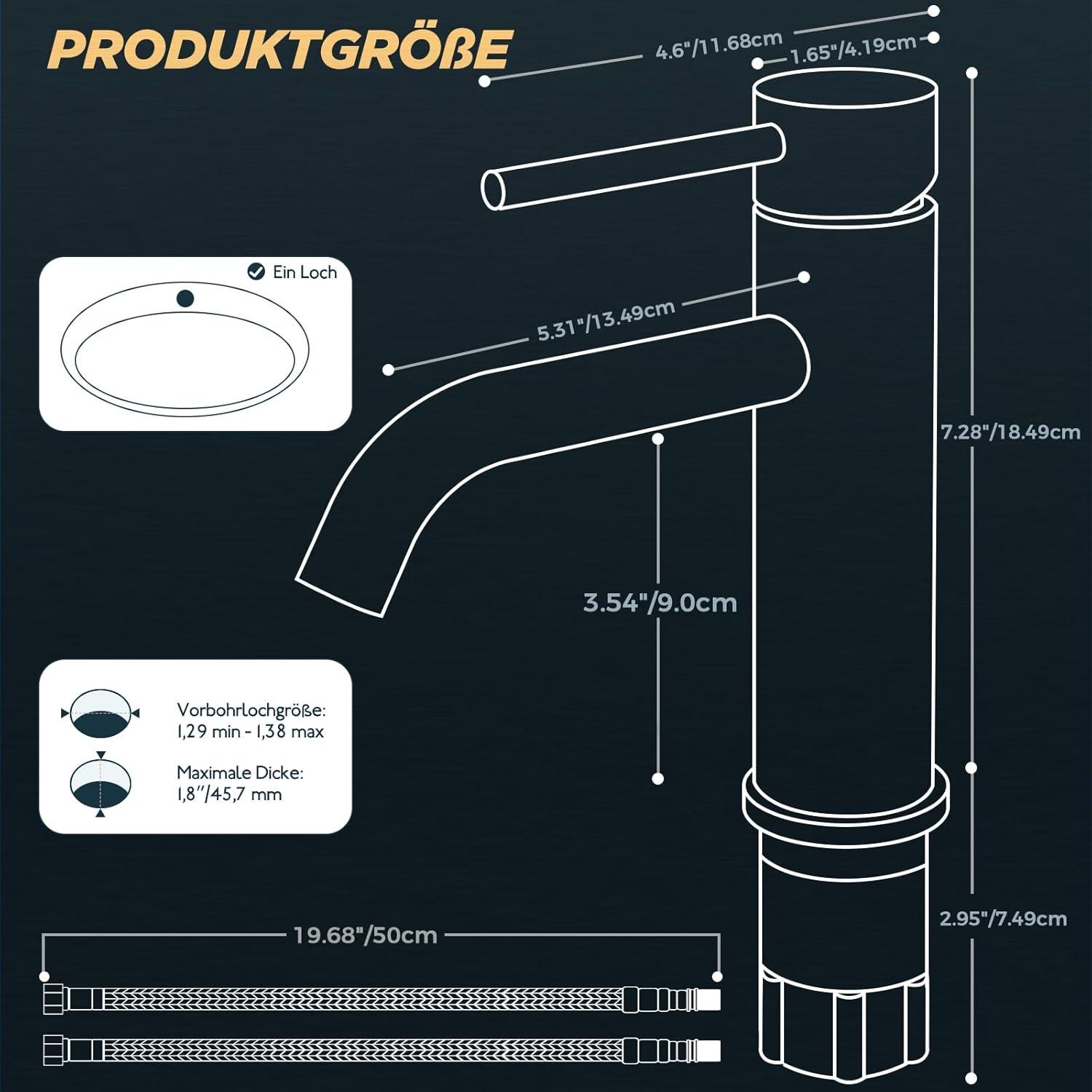 FORIOUS Splendour Chrome Einhand-Wasserhahn Bad Gäste-WC 7.3'' Chrom