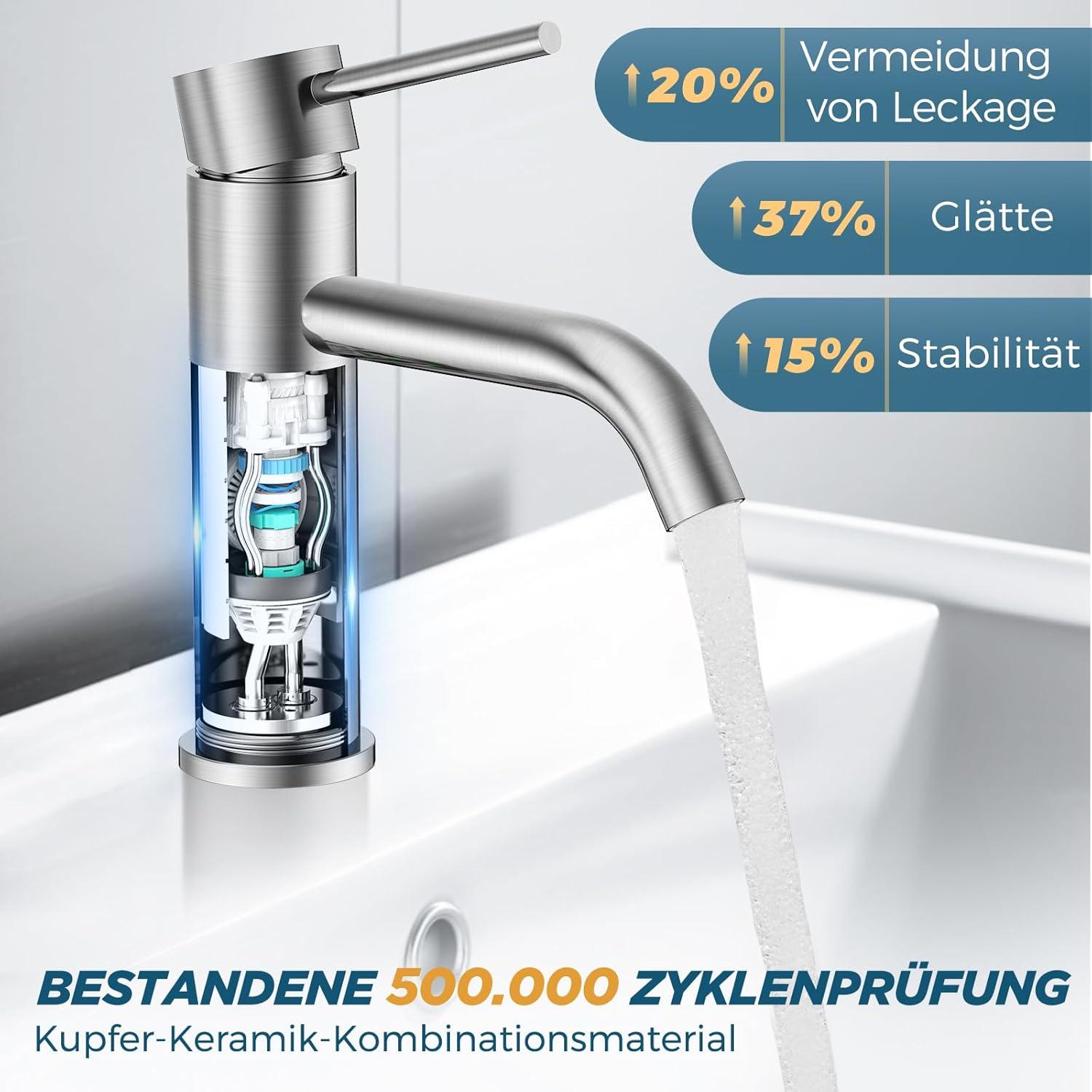 Moderne Einhand-Waschtischarmatur in Gebürstetem Nickel