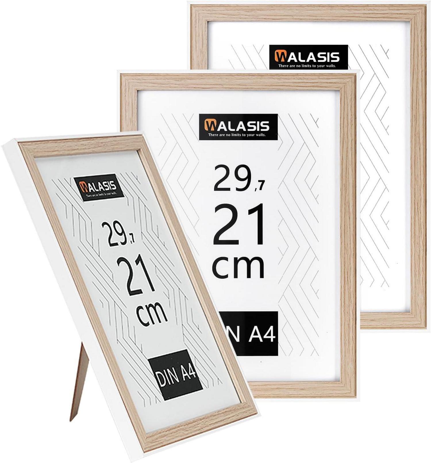 3er Set Bilderrahmen A4 Holz Natürliches Design 21x29,7cm MDF Acryl