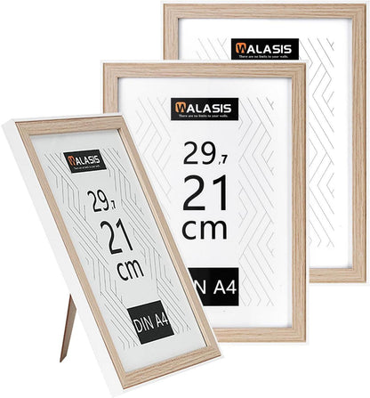 3er Set Bilderrahmen A4 Holz Natürliches Design 21x29,7cm MDF Acryl
