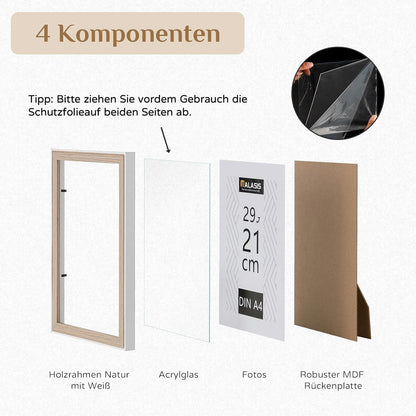Bilderrahmen Walasis Holz A4 3er Set Rahmen Din A4 21x29,7cm MDF Fotorahmen Natur