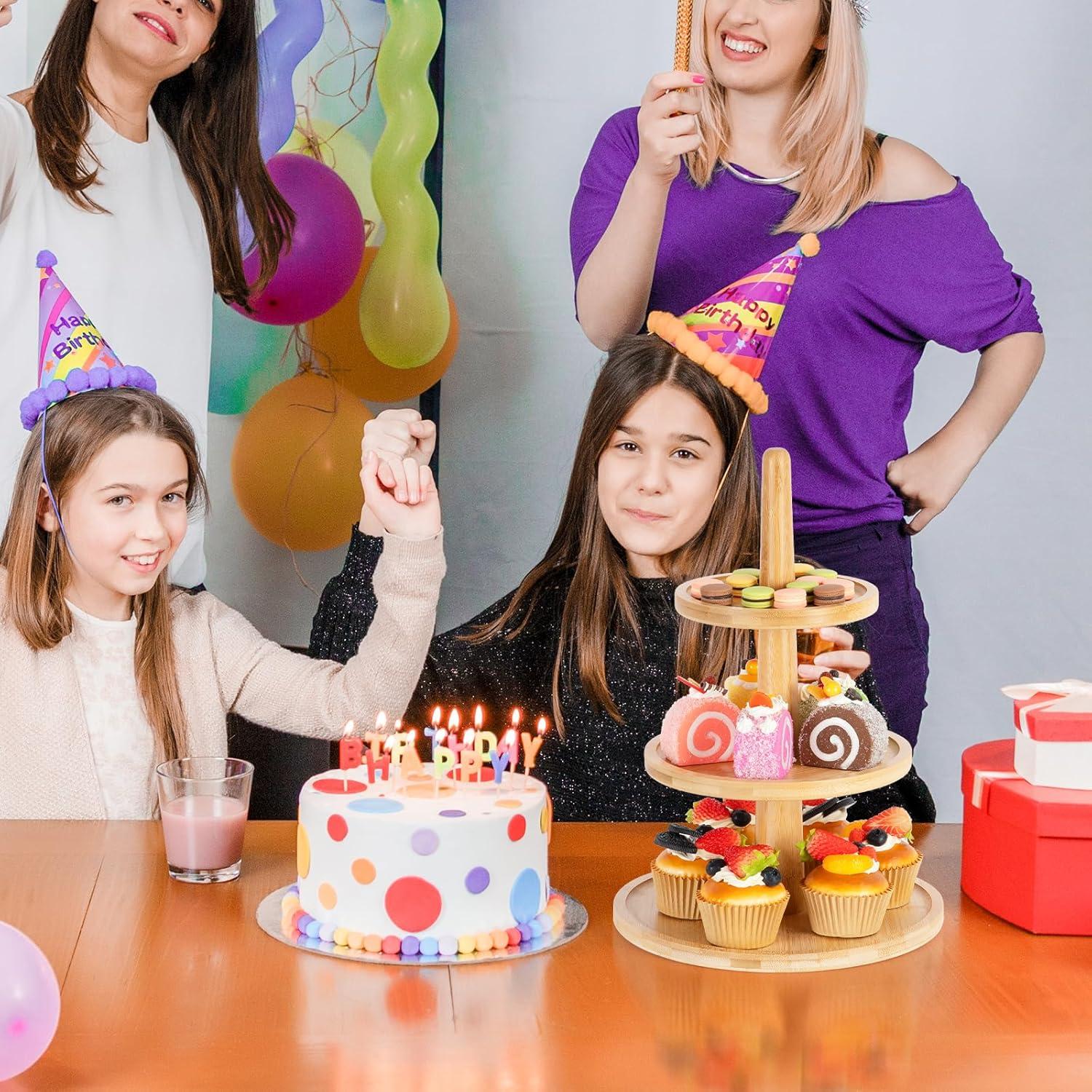 3-stufiger Bambus Tortenständer für Hochzeit Geburtstag Party