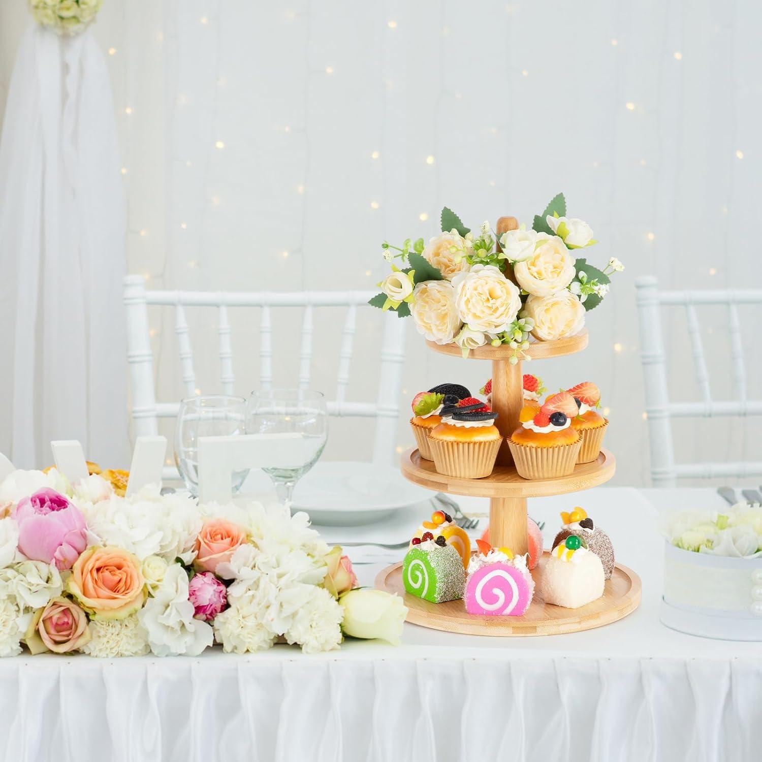 Etagere Tortenständer Kuchenständer Halter 3 Etagen Bambus Display Servierplatte