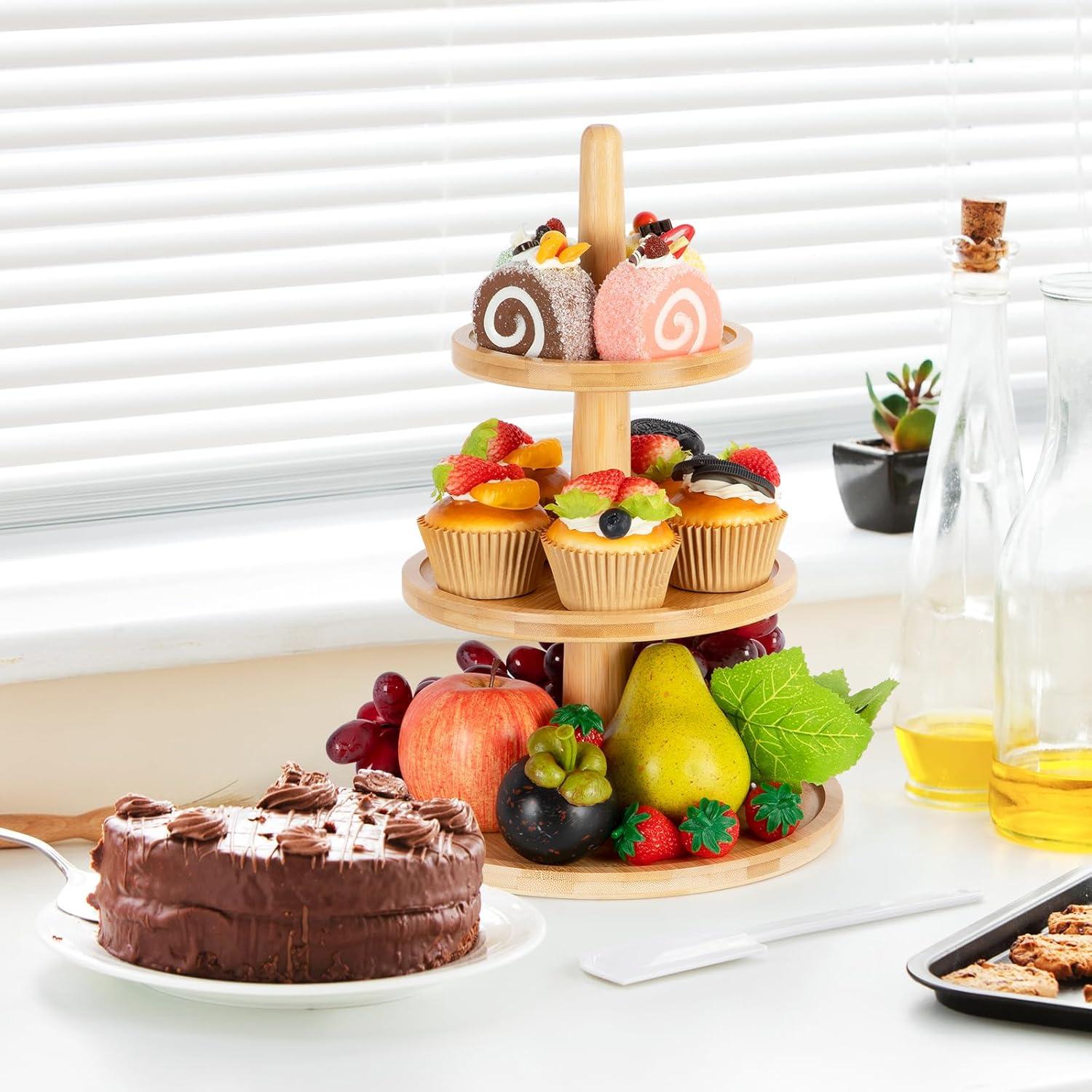 Etagere Tortenständer Kuchenständer Bambus 3 Etagen stabil robust