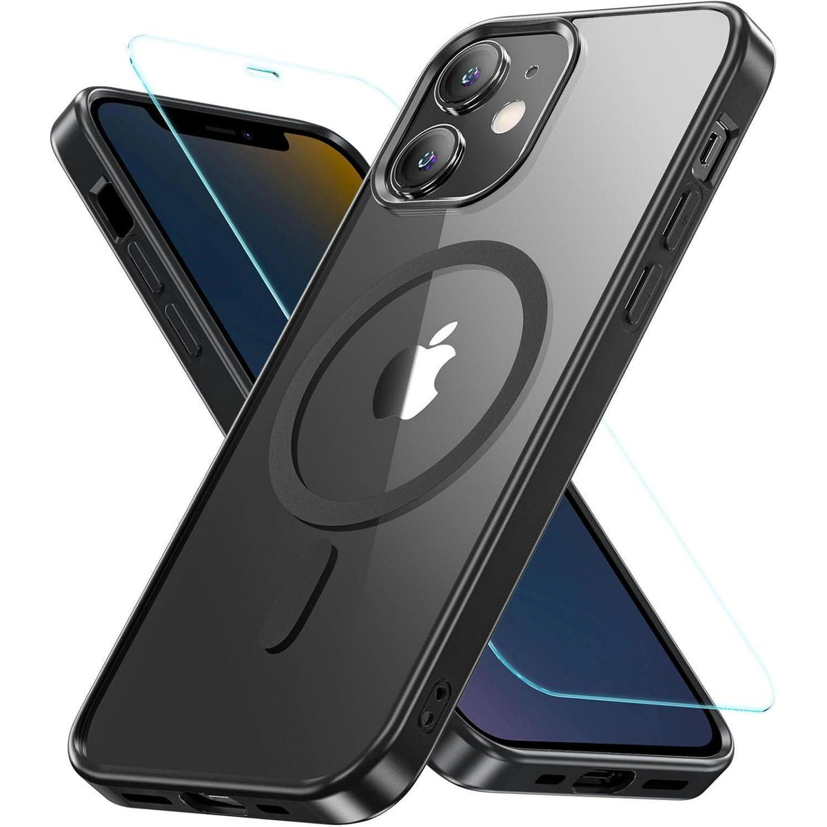 Magnetische Hülle für iPhone 12 Mini mit Panzerglas – Schwarz