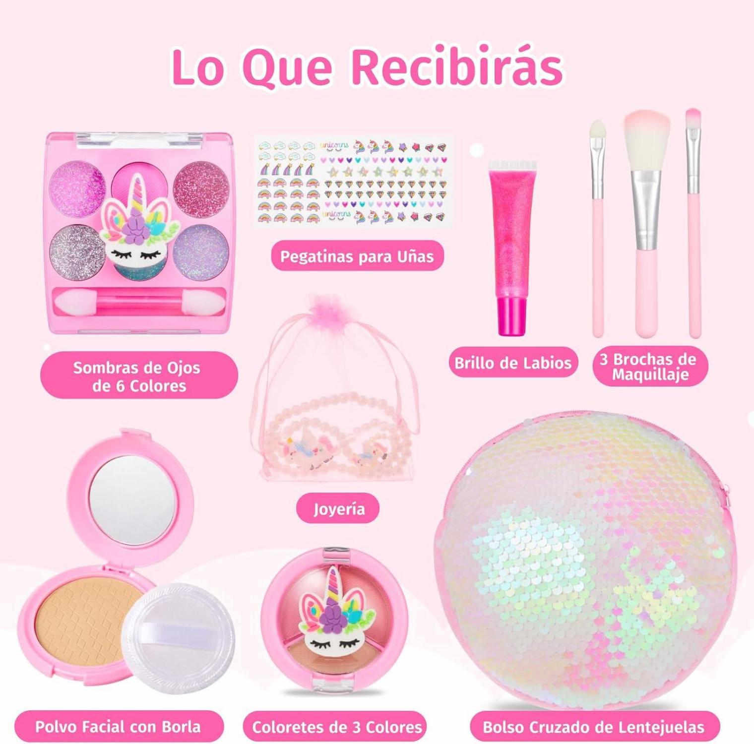 Anpro Kinder Make-up Set mit glitzernder Umhängetasche und