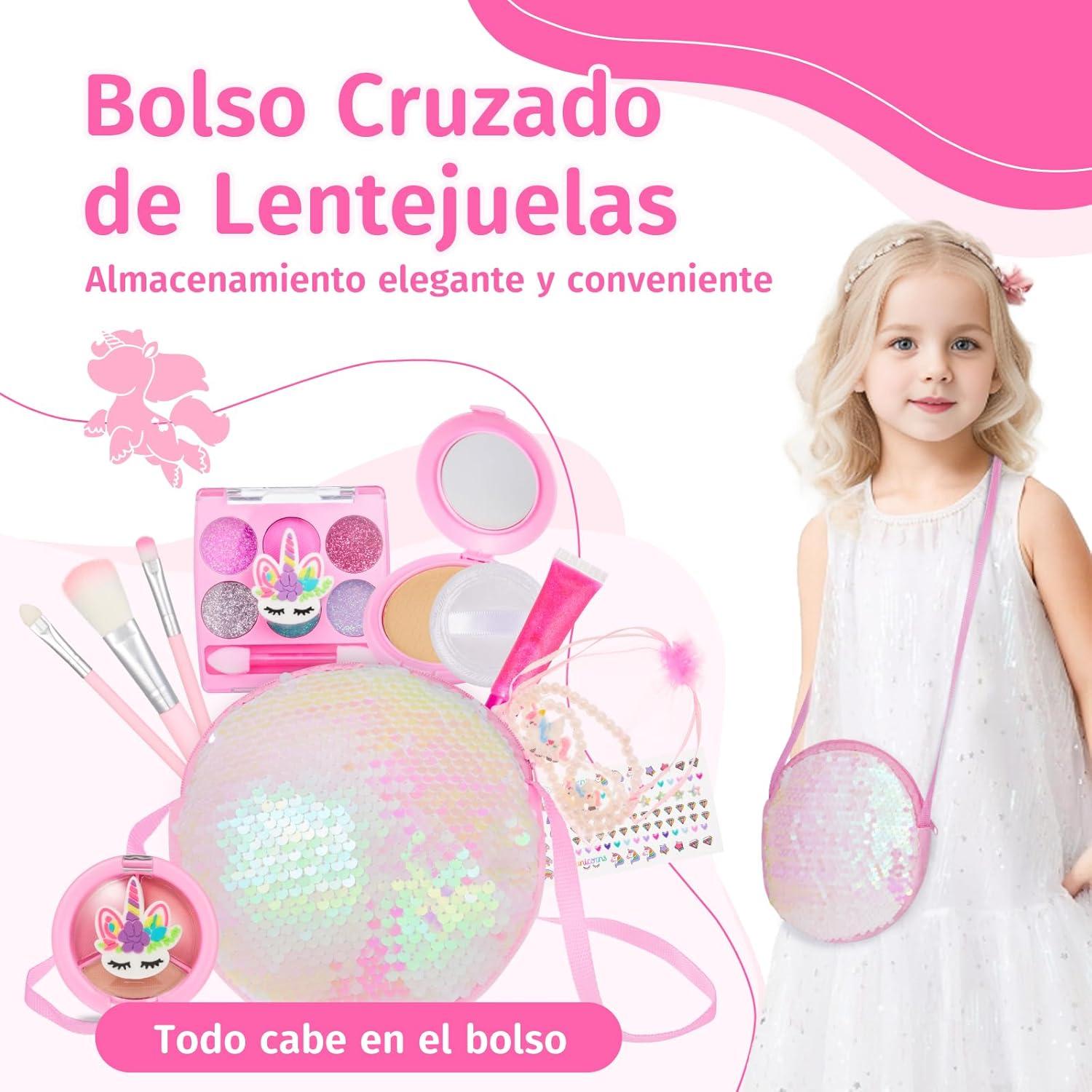 Anpro Kinder-Make-up-Set mit glitzernder Umhängetasche & Schmuck